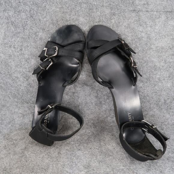 Old Navy Shoes Womens 10 Sandals Wedge Buckle Straps Black Casual Open Toe - Picture 8 of 13